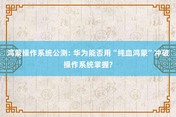 鸿蒙操作系统公测: 华为能否用“纯血鸿蒙”冲破操作系统掌握?