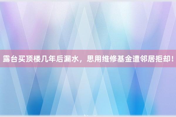 露台买顶楼几年后漏水，思用维修基金遭邻居拒却！