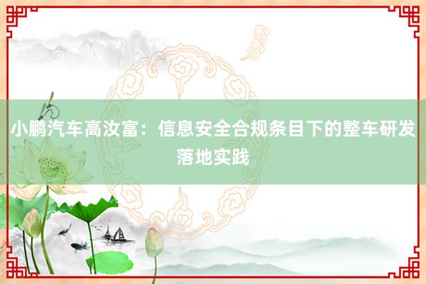 小鹏汽车高汝富：信息安全合规条目下的整车研发落地实践